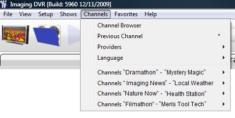 Imaging PVR /pvr showing the top channel menu