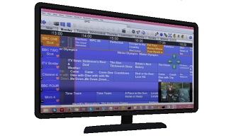 Electronic programme guide grid with mini TV show in the corner.